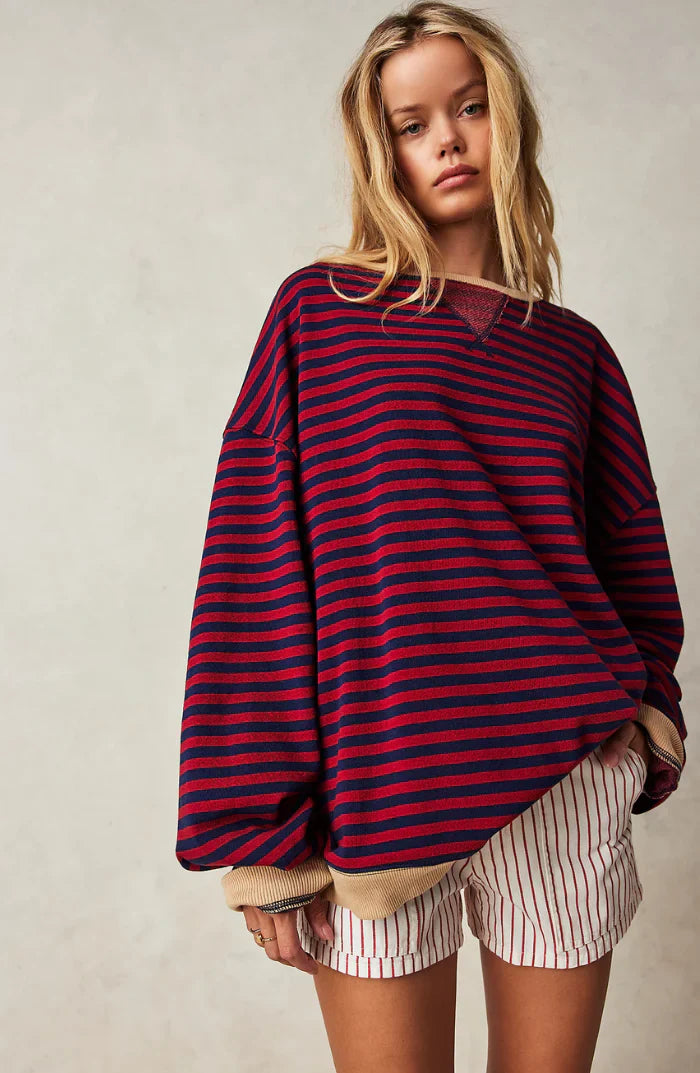 Lucy Damski Sweter – Wygodny Sweter z Luźnym Krojem, Ponadczasowe Paski & Stylowy Design
