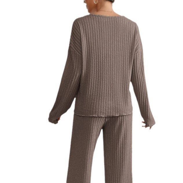 Kathy Damski Zestaw Dzianinowy – Wygodny Zestaw Lounge z Swetrem V-neck i Miękkimi Spodniami