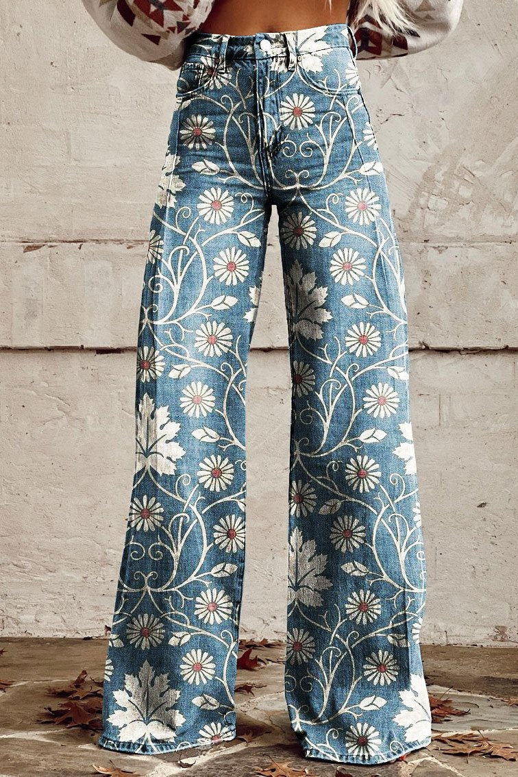 Alina Damskie Boho Vintage Spodnie – Zwiewne Spodnie z Szerokimi Nogawkami i Modnymi Boho Wzorami