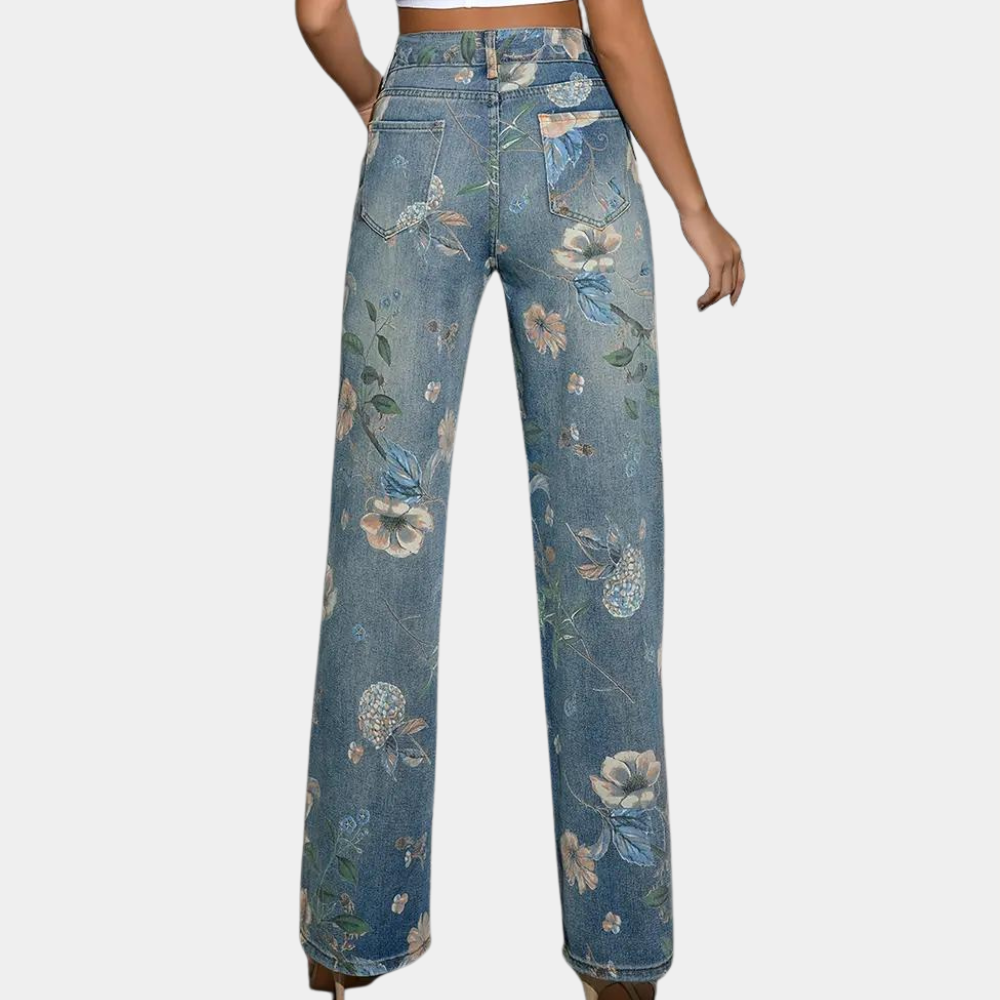 Amelia - Damskie jeansy w kwiaty
