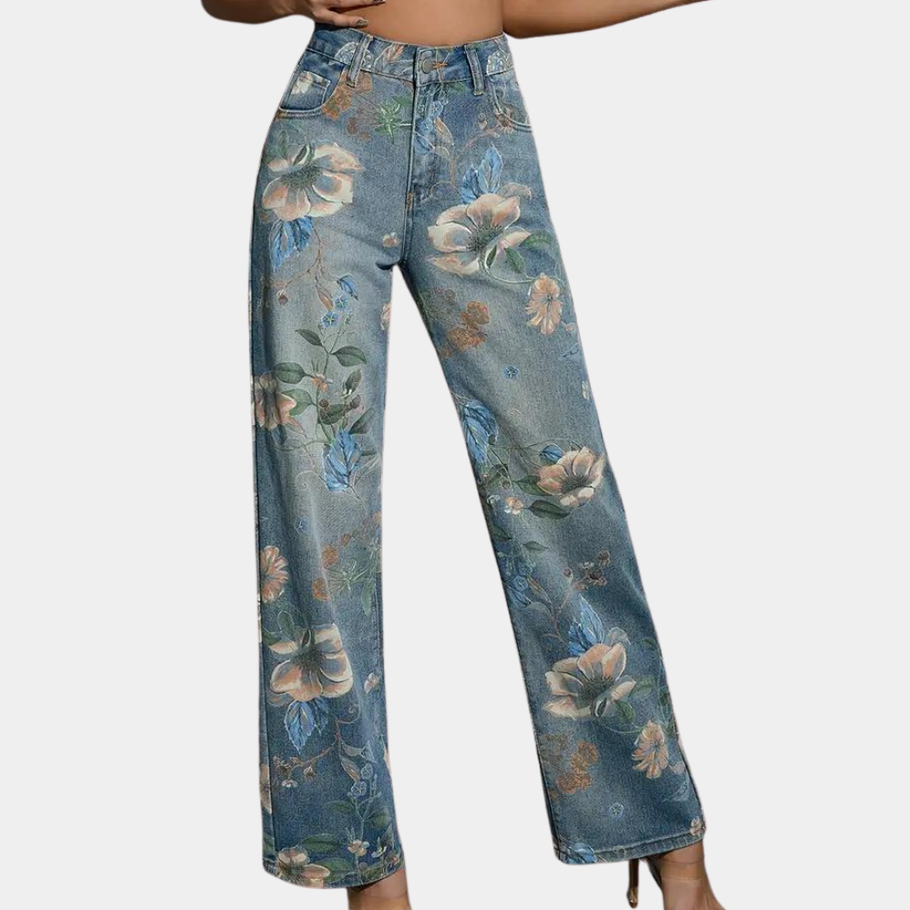 Amelia - Damskie jeansy w kwiaty