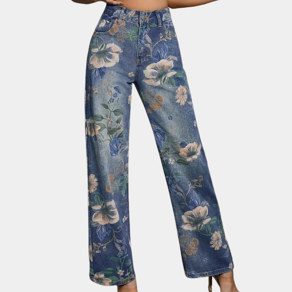 Amelia - Damskie jeansy w kwiaty