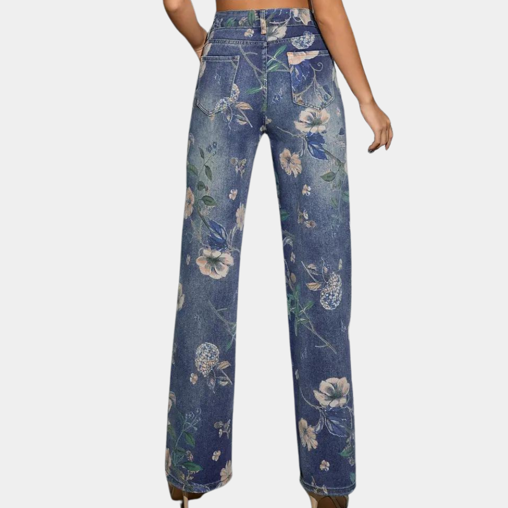 Amelia - Damskie jeansy w kwiaty