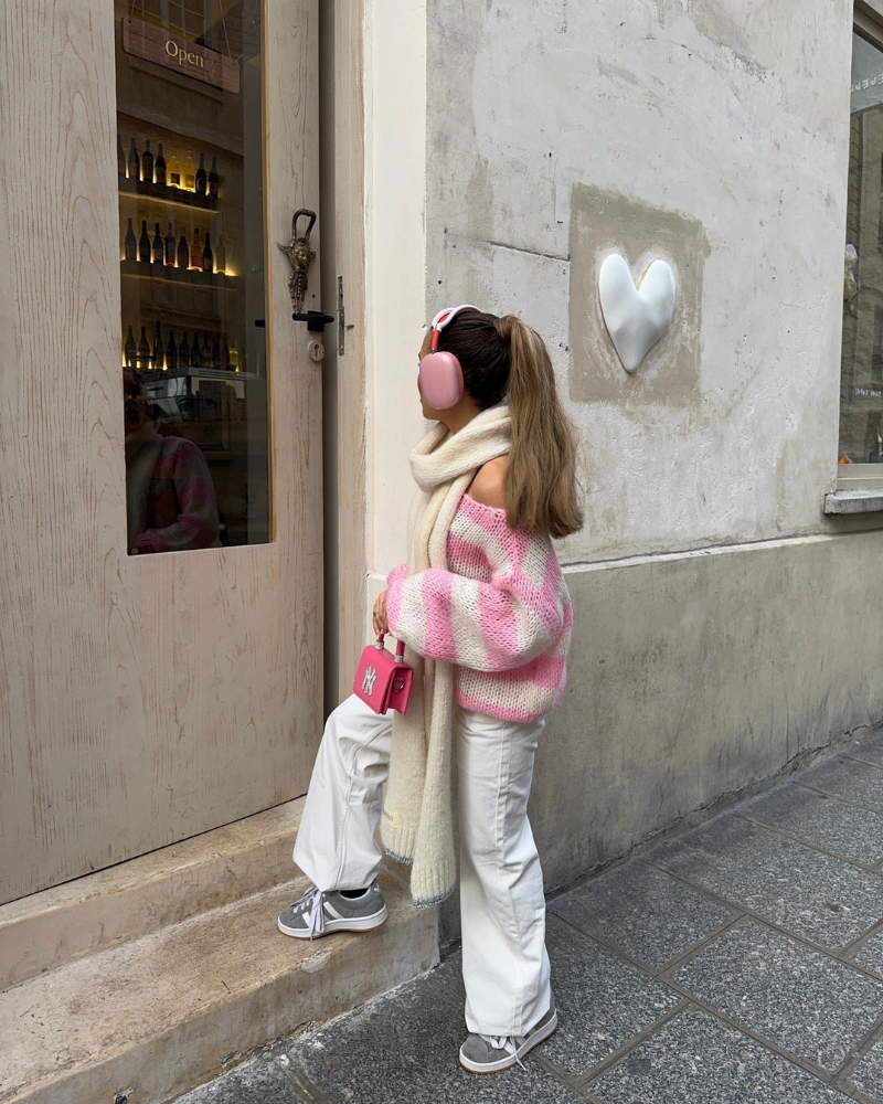 Louisa Damski Sweter Dzianinowy – Oversize Sweter w Paski z Miękkiego Materiału & Modnym Designem