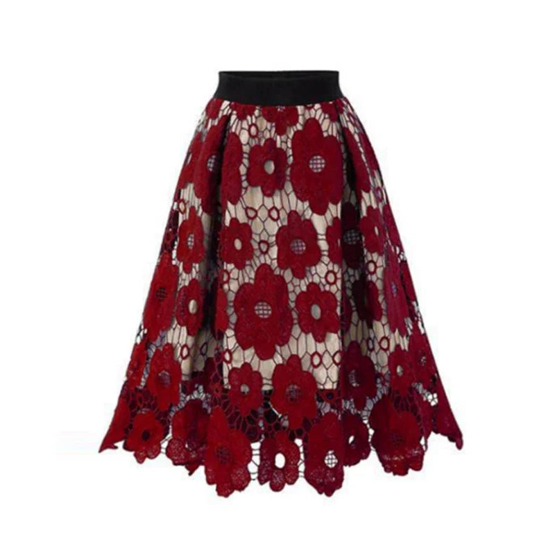 Elegancka spódnica midi z koronkowym wykończeniem