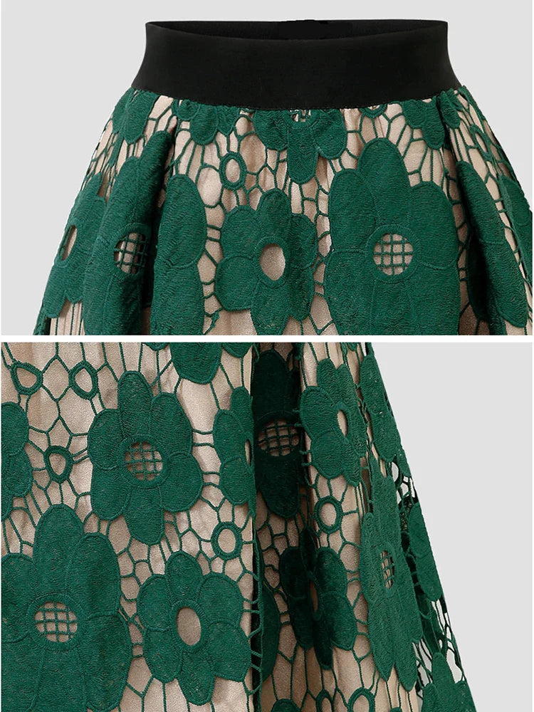 Elegancka spódnica midi z koronkowym wykończeniem