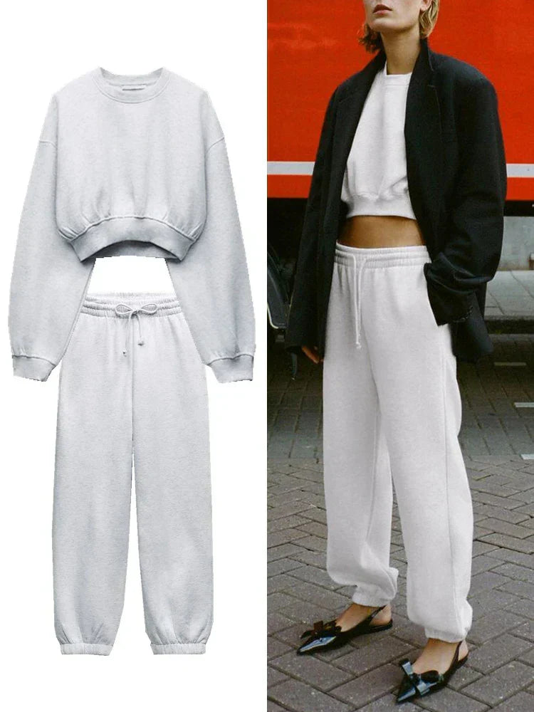 Merel Damski Zestaw Komfortowy – Dwuczęściowy Croptop & Spodnie dla Swobodnego Stylu & Maksymalnej Wygody