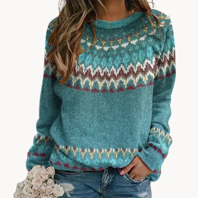 Fleur Damski Sweter – Stylowy Sweter z Retro Falistym Wzorem, Wygodnym Krojem & Ponadczasowym Designem