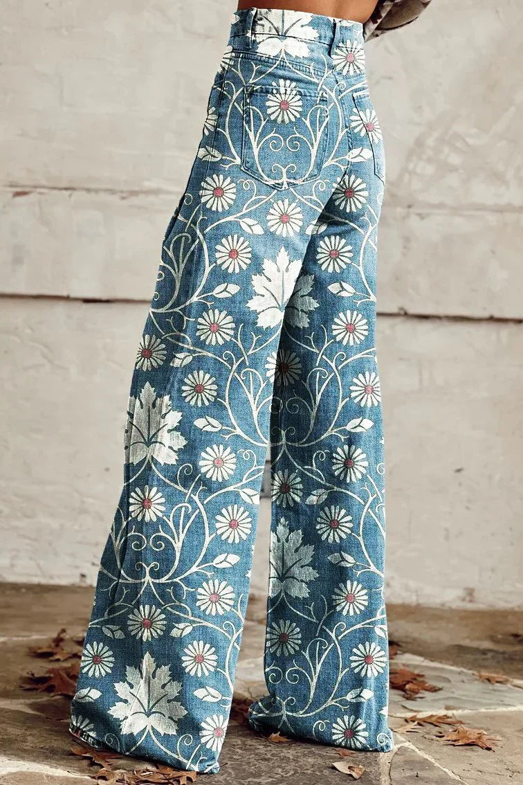Alina Damskie Boho Vintage Spodnie – Zwiewne Spodnie z Szerokimi Nogawkami i Modnymi Boho Wzorami